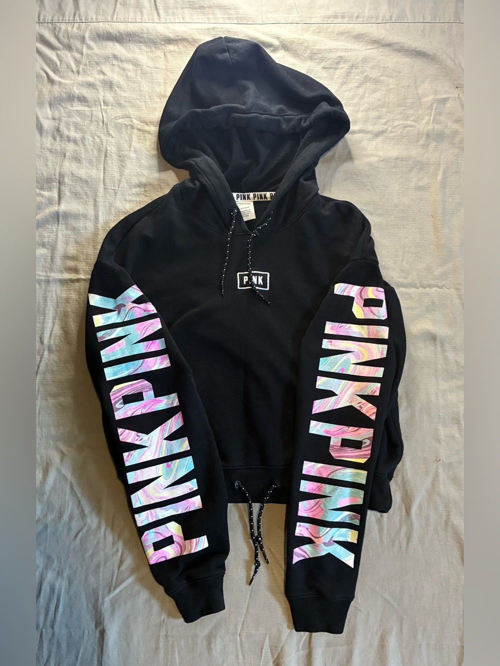 Victoria’s Secret Pink Crop Pullover Hoodie Black Women’s Size Small